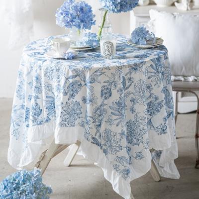 China 2023 Fresh Blue Embroidered Household Rectangular Tablecloth Waterproof And Elegant New 100% Cotton for sale