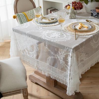 China Home Table Covers Wedding Float French White Rectangular Vintage Lace Tablecloths Elegant Wedding Ins Tablecloths for sale