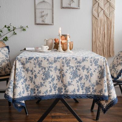 China 2023 Celadon CLASSIC Blue Rustic Printed Tablecloth Wholesale Household Blanket Linen Towel for sale