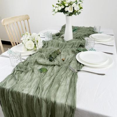 China Wabi-sabi 2023 sale table flag polyester sage green wedding birthday party hot table runner rectangular for sale