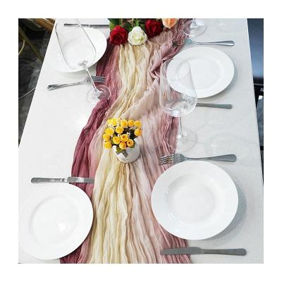 China New Wabi-sabi 2023 Bohemian tie-dye wedding party table banner home rectangular party distressed pleated table runner for sale