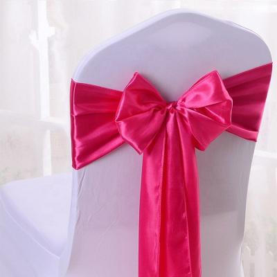 China Reusable Factory Edge Satin Elegant Locking Wedding, Banquet Rose Chair Sash Satin Ribbon Chair Cover Flutter Bow for sale