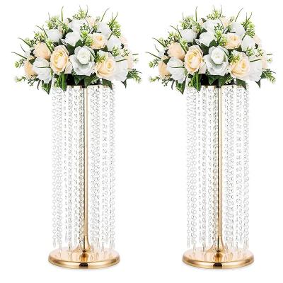 China Hotel/home decoration gold large wedding/banquet/metal flower frame crystal vases,chandeliers are the centerpiece of the wedding table for sale