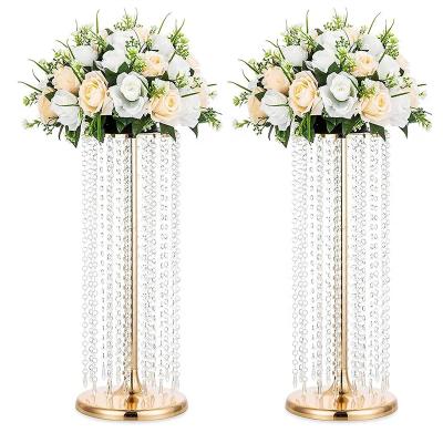 China 2023 vintage hot sale luxury elegant light gold metal crystal wedding, banquet, event table centerpieces candelabra flower stand for sale