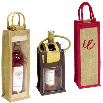 China Jute Bag BSCI Certified Factory Logo Printed Wine Bottle Custom Jute Bags With Window for sale