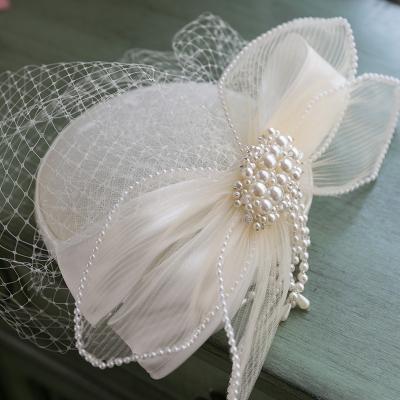 China Bridal Wedding Gauze Hat Women's White Veil Retro Wedding Bridal Female White European Vintage Handmade Hats Wedding Hats And Dress for sale