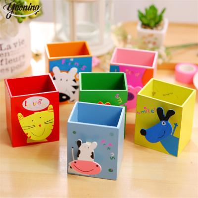 China Pen Stand Popular sell multifunction desk wooden storage stationery school office desk home decorative cute animal design wood pen holder for sale