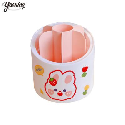 China Pen Stand Bulk Cheap Promotion new student office stationery Cute rotating plastic round pen holder with stylish diy sticker paper for sale