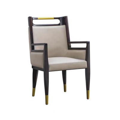 China Comfortable High-end dining chair Solid wood armchair Club hotel furniture luxury leather chair marketing center villa hall reception chair for sale