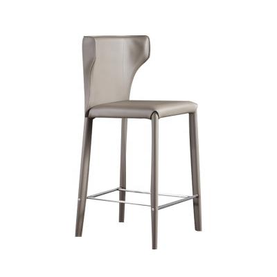 China Minimalist Bar stool home modern minimalist bar-stool restaurant Island stool backrest high leg dining chair saddle leather bar chair for sale