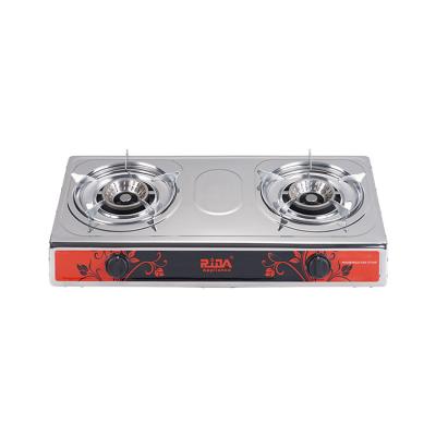 China Hotel Automatic Piezo Ignition Durable Modern 2 Burner Gas Stove Commercial Cooktop for sale