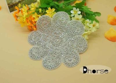 China Flower Design Silver Beaded Rhinestone Applique For Wedding Dresses DH-564 for sale