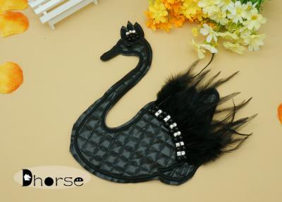 China 3D Handmade Beaded Appliques For Clothing With Feather , Black Swan for sale