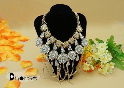 China Bling Bling Bib Crystal Diamante Collar Beaded Necklace With Gold Chain for sale