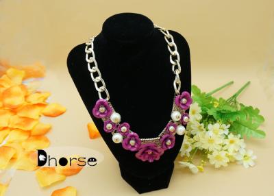 China Fucshia Metal Flower Handmade Beaded Necklaces for sale