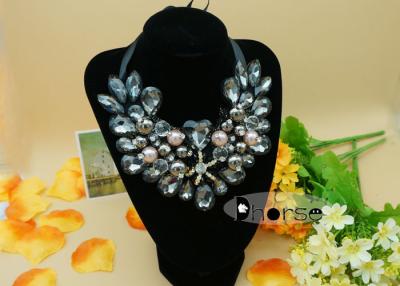 China Black Bling Chunky Crystal Beaded Collar Necklace For Party Dress for sale