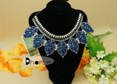 China Leaf shape Blue Crystal Beads Collar Beaded Necklace With Rhinestones for sale