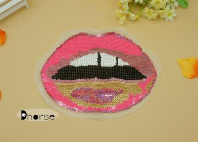 China Shining Pink Lip Sew On Custom Sequin Appliques For Ladies Garment for sale