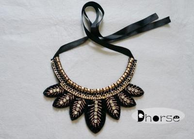 China Handmade Detachable Bling Rhinestone Beaded Collar Necklace , leaf shape for sale