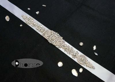 China Sew on Beaded Rhinestone Bridal Sash , Rhinestone Wedding Dress Sash for sale