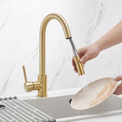 China Metered Taps Pull Out Gold Stainless Steel Black Brass Kitchen Faucet 50cm Wall Mounted for sale