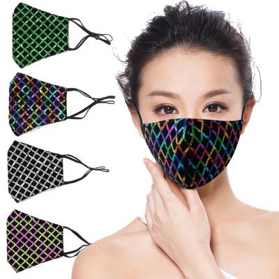 China Lattice Party Mask Sequin Glitter Party Mask Lattice Decoration Reflective Women Christmas Leopard Cotton Logo Pocket Face Cover Custom Mask for sale