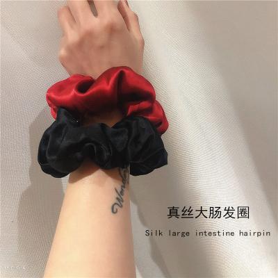 China Fashion silk scrunchies 4 cm 100% straight printing mulberry silk satin pony tai women's extra large hair barrette hair accessories hair scrunchies for sale