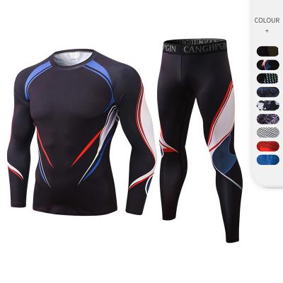 China Breathable Men's Fitness Wear Set Quick Dry Training Pants High Elastic Tights Digital Printing Sports Two Piece Set for sale