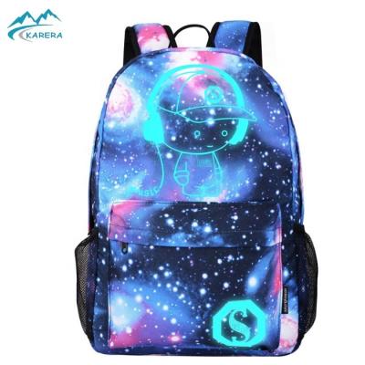 China 2021 USB Stationery Student Backpack Starry Sky Anti-theft Cartoon Printed Luminous School Bags for sale