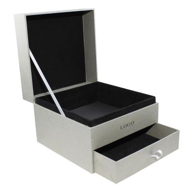 China Luxury Handmade Gray Flower Gift Box With Drawer for sale