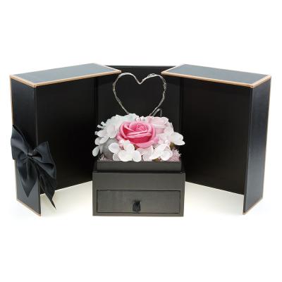 China Handmade Unique Design Black Printed Paper Flower Box With Drawer for sale