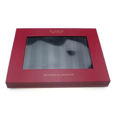 China Handmade Luxurious Red Rectangle Tea Gift Box With Window And EVA Insert for sale