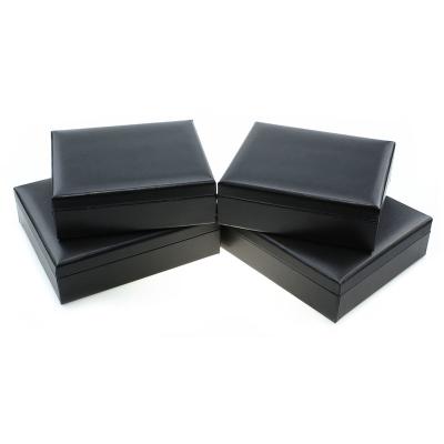 China Handmade Top Grade Square Black Artificial Leather Paper Gift Box With Insert for sale