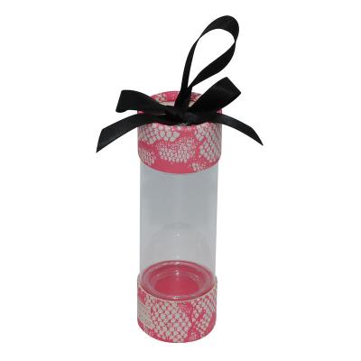 China Handmade Creative Design PVC/PET Clear Body Tube Gift Box With Black Ribbon for sale