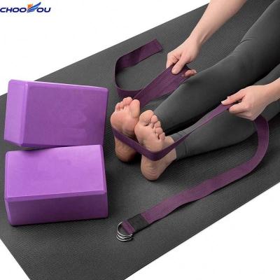 China Comfortable Yoga Foam Exercise Blocks High Density 3 EVA Foam /Wood Block Set With Yoga Belt for sale