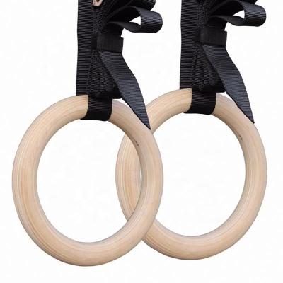 China Logo Printed Fitness Strength Training Durable Gymnastic Gym Wooden Rings for sale