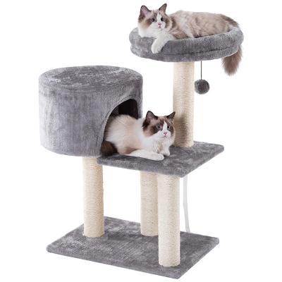 China New Design Plush Sisal Safety Kitty Durable Cat Scratching Poles Living Housing Towers Trees Bedroom Furniture Climbing Cat Tree for sale