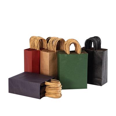 China Recyclable Custom Logo Mini Flat Stand Up Kraft Bottom Gift Bags Packaging Paper Shopping Bag for sale