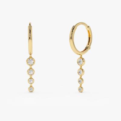 China CLASSIC Xiqi Dangling CZ On Circle Hoop Earrings S925 Sterling Silver Gold Plated for sale