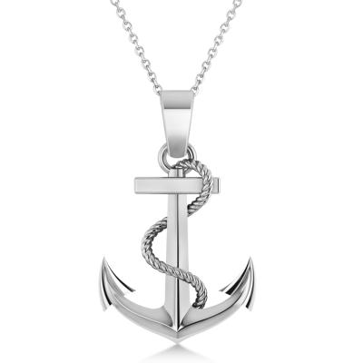 China Hiphop Xiqi Necklace Design 14K Sterling Silver Yellow Gold Plated Anchor Pendant Necklace For Men for sale