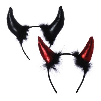 China Popular Large Ox Horn Buckle Demon Circle Hair Festival Party Accessories Decorative Halloween Ghost Headdress Costume Ball Party Props for sale