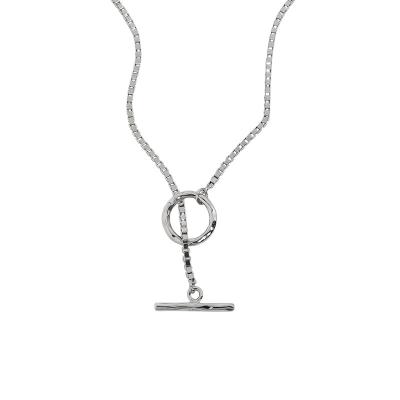 China 925 Sterling Silver Box Chain Necklace TRENDY Minimalist Toggle Necklaces for Ladies for sale