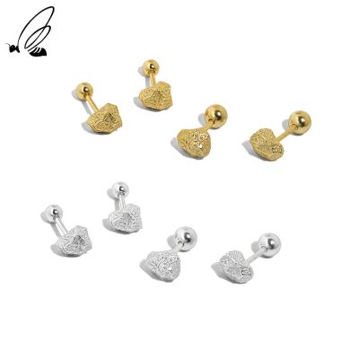 China FASHIONABLE Thin S925 Mini Stud Earrings Matt Screw Round Bead Ear Jewelry Design Geometry Square for sale