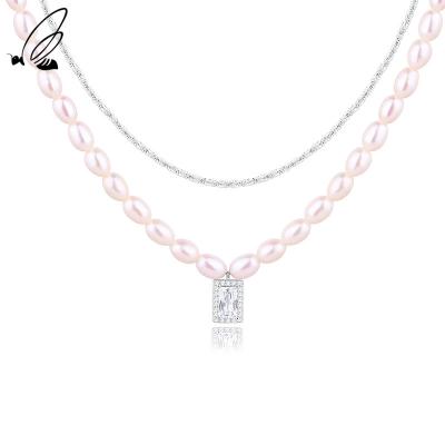 China FASHIONABLE Boho Sterling Silver 925 Necklace and Double-Layer Big Zircon Bead Covered Pendant Necklace for sale