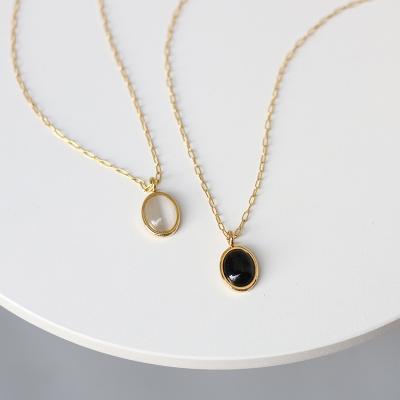 China 2021 BOHEMIA Fashion Jewerly 316L Stainless Steel Opal Gemstone Necklace For Women Black for sale