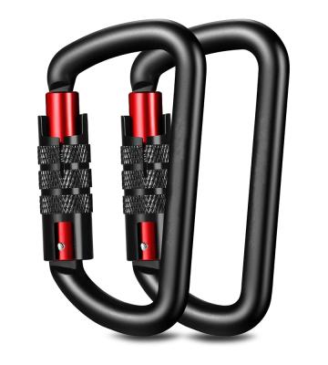 China Outdoor Camping Raising Good Quality 30kn Hook Aluminum Activity D Shape Screw Carabiner Hook Traveling Carabiner For Locking Climbing for sale