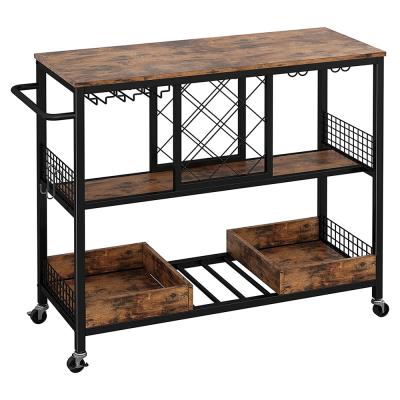 China Modern Wine Rack Table, Industrial Bar Cart On Wheels Home Wood And Metal Frame Kitchen Storage Cart for sale