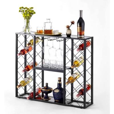 China Hot Selling Cross 32 Bottle Glass Top Metal Wine Cooling Modular Rack for sale