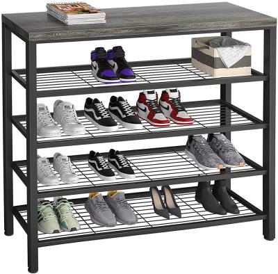 China China Factory Supplier Expandable Industrial Shoe Storage Organizer, Large 5-Tier Metal Shoe Rack Shelves With Wood Board for sale