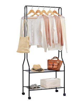 China Foldable Heavy Duty Free Standing 2 Tier Metal Coat Rack Easy Mobile Home Organization for sale